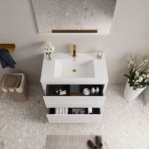 Mobile bagno freestanding da 36 pollici con cassetti soft-close e piano in resina effetto pietra, mobiletto contenitore bagno con lavabo - Product Image 3