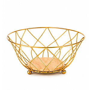 Corbeille à fruits en fil métallique avec base en bois, design minimaliste, en fer noir, pour rangement de comptoir de cuisine, vente en gros - Product Image 3