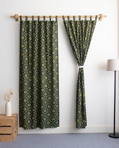 Hermosas Cortinas de Algodón Estampadas a Mano, Juego de Cortinas para Puerta Hechas a Mano, Diseño Moderno y Lujoso - Product Image 1