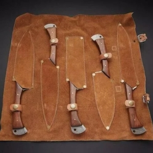 Couteau de chef en acier carbone forgé artisanal haut de gamme, ensemble de couteaux de cuisine 5 pièces avec étui en cuir véritable - Product Image 2