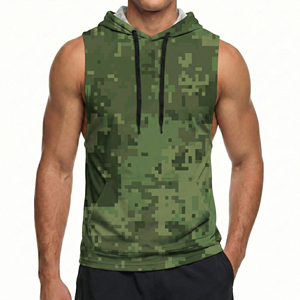 Débardeur à capuche pour homme, imprimé camouflage urbain personnalisé, à emmanchures profondes, sans manches, style hoodie musculaire, pour la gym et le fitness, vente en gros, vêtements de sport - Product Image 4