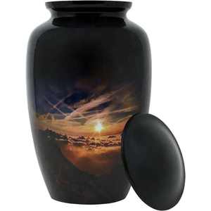 Urne décorative en céramique noire Ciel au coucher du soleil avec couvercle, urne commémorative artistique pour la maison et la décoration intérieure - Product Image 1