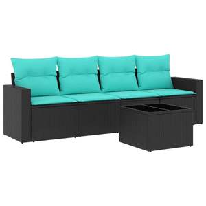 Juego de sofás de patio de ratán sintético negro de 5 piezas con cojines, elegantes muebles de exterior - Product Image 2