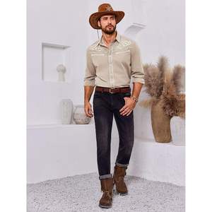 2026 Men's Western <b>Cowboy</b> Dress <b>Shirt</b> 100% Cotton Woven Long Sleeve Button Embroidered Casual Slim Fit Vintage Style ODM - Product Image 3