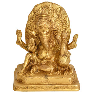 รูปปั้นพระแม่พิฆเนศทองเหลืองขนาด5นิ้วทำด้วยมือรูปปั้นอินเดียดั้งเดิมผลิตในอินเดีย - Product Image 1