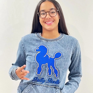 เสื้อสเวตเชิ้ตคอกลมผ้าเชนิลล์ลายพุดเดิ้ลยี่ห้อ Sigma Gamma Rho แบบมีกระเป๋า  ผ้าฟลีซลำลอง แขนยาว สั่งทำได้ตามแบบ OEM ODM ขายส่ง - Product Image 1