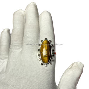 Anillo de Plata de Ley 925 Hecho a Mano con Incrustaciones de Piedras Preciosas de Ojo de Tigre Clásico para Mujer, Ideal para Bodas, Fiestas y Compromisos - Product Image 2