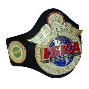 Cinturón de Campeonato ISKA con Corona y Alas, Cinturón de Título de Cuero Negro de Primera Calidad para Kickboxing y Deportes - Product Image 2