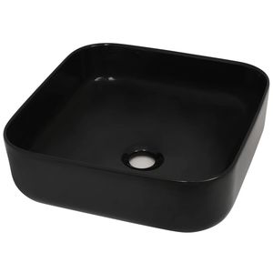 Lavabo Cuadrado de Cerámica Negro de 15''x15'' para Baño, Profundidad de 5.3'' - Product Image 2