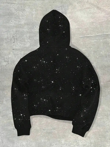 Sudadera con Capucha Extra Grande Personalizada, Diseño de Estrellas Brillantes Negras, Unisex, Informal, para Otoño, Manga Larga, Tejido de Punto - Product Image 5