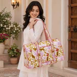 Sac de voyage en coton doux en forme de baril, motif animalier imprimé, poignées à rayures rouges, grande capacité, pour femme - Product Image 2
