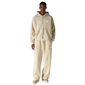 Conjunto de Sudadera con Capucha y Cremallera con Ribete en Contraste y Pantalones Jogger para Hombre, Conjunto Casual de Algodón Estilo Urbano en Beige - Product Image 6