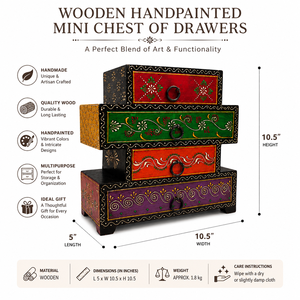 Handcrafted Traditional Wooden 4-Drawer <b>Storage</b> Chest | Hand-Painted <b>Stackable</b> Jewelry Makeup Organizer for <b>Wardrobe</b> Home Decor - Product Image 5