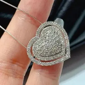 2Ct Princess Cut Real Moissanite <b>Heart</b> Pendant Sterling <b>Silver</b> Plated Link Chain - Product Image 2