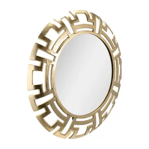 Miroir mural circulaire plaqué or, design géométrique abstrait, style Art Déco, décoration intérieure, salon, chambre, entrée, miroir d'appoint - Product Image 2
