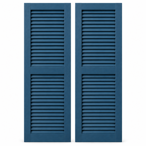 Par de Persianas de Madera Maciza Azul Marino, Paneles de Ventana Fijos de Estilo Tradicional - Product Image 1