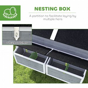 Pollaio in Legno da 150 cm con Ruote e Maniglie, 2 Nidi, 2 Vassoi, 4 Posatoi per 4-6 Galline, Grigio - Product Image 6