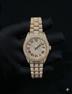 Montre mécanique de luxe personnalisée entièrement sertie de diamants en acier inoxydable avec un savoir-faire exquis pour les montres de marque - Product Image 2