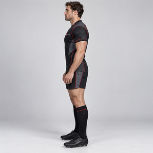 Ensemble de maillot et short de rugby personnalisés, tissu polyester respirant, léger, coupe confortable, évacuation de l'humidité, séchage rapide - Product Image 3