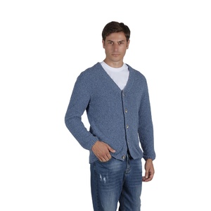 Cárdigan Azul Sostenible para Hombre, Modelo Más Vendido, Cuello Redondo, Manga Larga, Tejido de Poliamida, Poliéster y Algodón, Cierre con Botones - Product Image 1