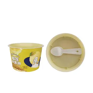 Gıda sınıfı 6oz 180ml IML plastik küvet dondurulmuş durian dondurma kapaklı bardak kaşık