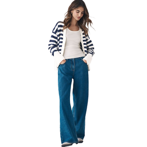 Women's Striped Knitted Cardigan V-Neck Full Sleeve Casual Open <b>Stitch</b> <b>Top</b> Quality All Seasons Wear - Product Image 1