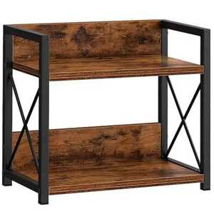 industrial Rustic Wood Desktop Organizer Shelf 2 Tier Metal <b>Frame</b> Storage Rack Mini Bookcase Countertop Stand - Product Image 1