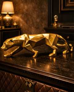 Modern & Wild Geometric Red Panther Brass Sculpture Handmade Eco-Friendly Artistic Floor <b>Decor</b> Living Room - Product Image 4