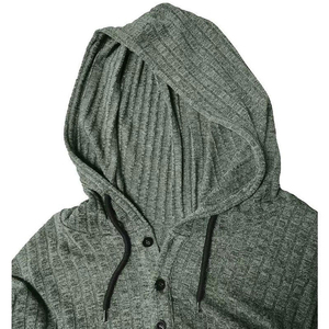 <b>Men's</b> Waffle Knit Hooded Henley T Shirt Casual Long Sleeve Drawstring <b>Pullover</b> Hoodie - Product Image 3