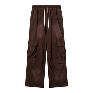 Pantalones Cargo Marrones para Mujer, Corte Holgado, Cintura Media, Cierre con Cordón, Largos, de Algodón, Casuales, Otoñales, Color Sólido, Diseño con Bolsillos - Product Image 1