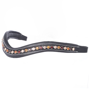 Bride de cheval personnalisable en cuir indien tanné végétal de haute qualité, avec frontale en cristal, coloris pêche clair, bordeaux, topaze, confortable pour l'équitation - Product Image 1