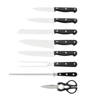 Juego de 8 cuchillos de cocina con mangos negros de triple remache, hojas de acero inoxidable, bloque de almacenamiento de madera y tijeras de cocina - Product Image 2