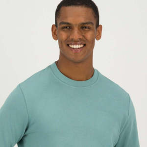 Pull décontracté tricoté pour homme, bleu clair, col rond, doublé, 100 % coton écologique, manches longues, coupe classique, pour l'automne - Product Image 3