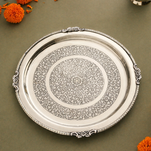 Plateau de style baroque, plateau en argent antique, plateau gravé de motifs floraux, plateau décoratif classique, plateau de service à motifs royaux, plateau de luxe - Product Image 3