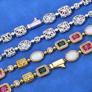 Moissanite Halo Tennis <b>Necklace</b> Colorful Gemstone Iced Sterling Silver Rhodium Plated Luxury <b>Statement</b> Chain Engagement - Product Image 2