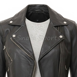 Classic Quilted Shoulder Short Leather <b>Jacket</b> for Women Genuine <b>Sheepskin</b> Soft Feel Outerwear Leather <b>Jacket</b> - Product Image 3