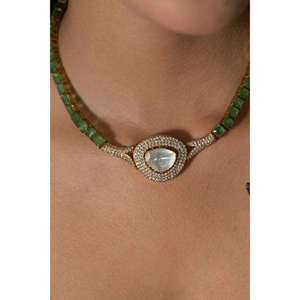 Collar de Plata 925 con Forma Ovalada para Mujer, con Cristal de Color de Moda y Cuentas de Piedra Blanca Natural para Compromiso, Estilo Indio - Product Image 1