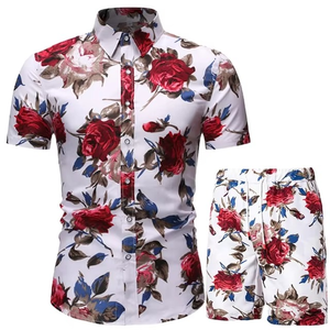 Ensemble décontracté pour homme, chemise à fleurs à manches courtes et short ample imprimé - Product Image 4