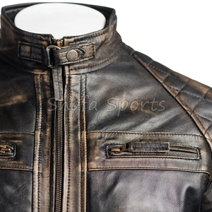 OEM Manufacturer Wholesale Men Leather <b>Jacket</b> Solid Pattern Classic Real Genuine Leather <b>Biker</b> Leather <b>Jacket</b> - Product Image 3
