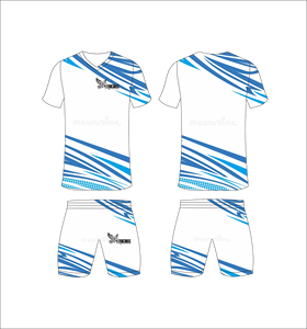 Conjunto de Uniforme de Fútbol Sublimado Personalizado, Blanco y Azul, Patrón Gráfico Dinámico, Transpirable, de Secado Rápido, para Hombre y Niño - Product Image 1