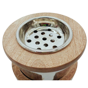 Unique Wooden <b>Round</b> Incense Burner Featuring An Interlocking <b>Brushed</b> Metal Liner And An Elegant Removable Top Metal Dish Insert - Product Image 5