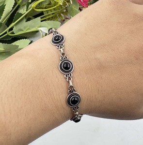 Pulsera de Ónix Negro Natural, Plata de Ley 925, Cadena de Eslabones Vintage, Ajustable, a la Moda - Product Image 1