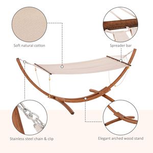 Boho Style Single Person 10\" Wood <b>Hammock</b> with Stand Breathable Cotton Surface White for Patio Backyard Balcony Porch - Product Image 6