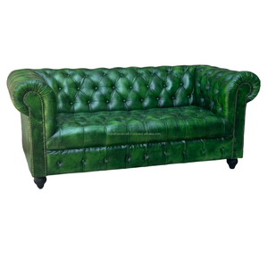 Sofá Chesterfield de Cuero Genuino Verde de Lujo, Muebles de Sala de Estar con Botones Cosidos a Mano, Sofá Clásico Vintage |   Mayoristas - Product Image 2
