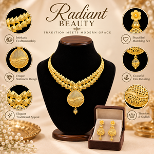 Collier pendentif artisanal en filigrane avec boucles d'oreilles |   Ensemble de bijoux ethniques indiens plaqués or |   Ensemble de bijoux de mariage et de cérémonie - Product Image 5