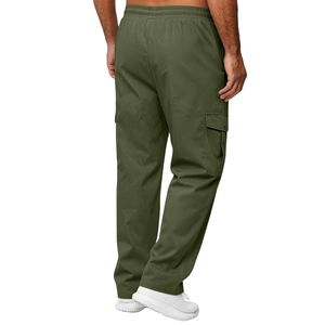 Fashion <b>Men's</b> Pants Casual Solid Colour Elastic Waist Long Pants Straight Leg Polyester Fabric Outdoor Trousers - Product Image 4