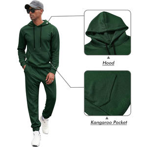 Ensemble de survêtement pour homme en coton mélangé, tissu respirant, coupe ajustée, veste à capuche, pantalon élastique, confortable, décontracté, pour la gym, le sport, la course à pied - Product Image 4