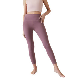 High Waist Full Length Yoga <b>Leggings</b> Solid Purple Seamless Spandex Nylon Pants With Pockets Four-Way Stretch - Product Image 2