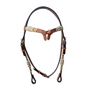 บังเหียนม้าหนังแท้สีแทนแบบปรับได้ พร้อมเชือกถักมือจากหนังดิบธรรมชาติ โดย 097 (25 ชิ้น) - Product Image 1