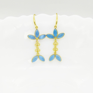 Pendientes Colgantes Románticos de Diseño con Topacio Azul y Cuarzo en Forma de Marquesa, Chapados en Oro de 14K sobre Latón |   Joyería de Regalo para Mujer al por Mayor - Product Image 1
